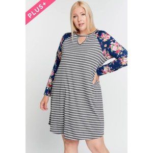 Davi & Dani Floral Striped Tee Dress PLUS